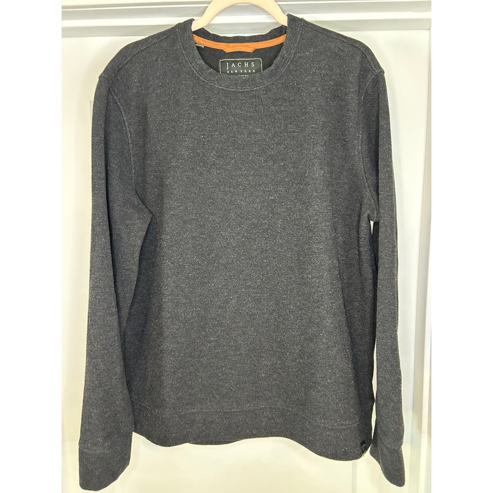Jachs NY Mens Charcoal Gray Textured Wool Blend Crewneck Sweatshirt Large Rugged